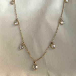 Diamonique 26" Bezel Pear Cut Dangle Necklace - New
